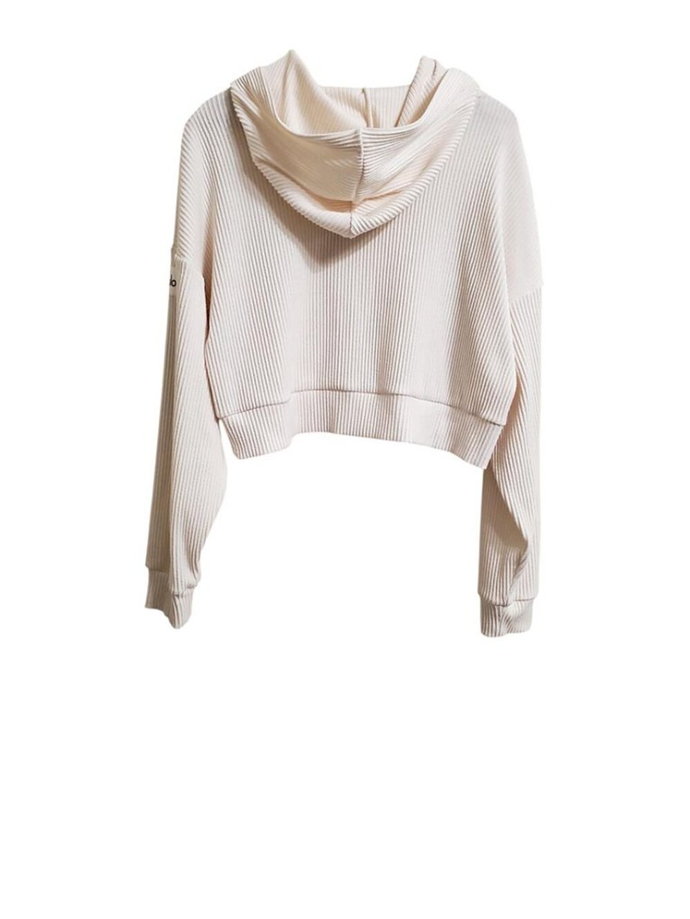ALO Yoga Muse Cropped Ribbed Hoodie M Ivory Loungewear Relaxed Long Sleeve - Picture 4 of 10